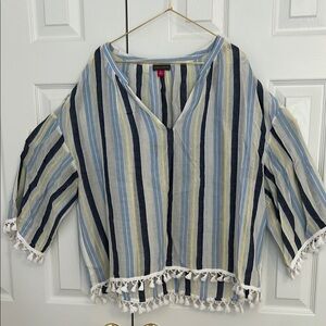 Vince Camuto Yellow, Blue and White Striped Relaxed Tunic